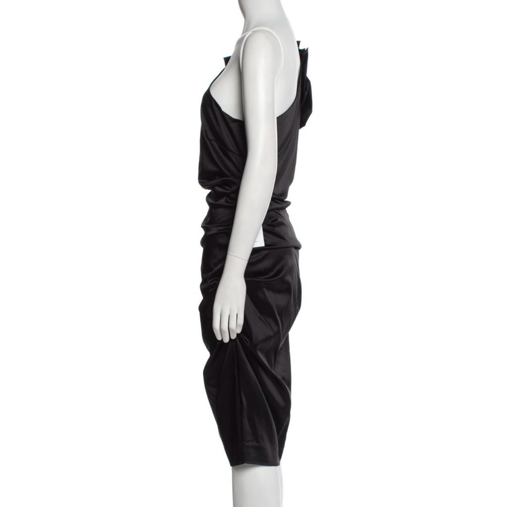 Nicole Miller One Shoulder Elegant Black Sheath Midi Cocktail Evening Dress NWT - Picture 2 of 13